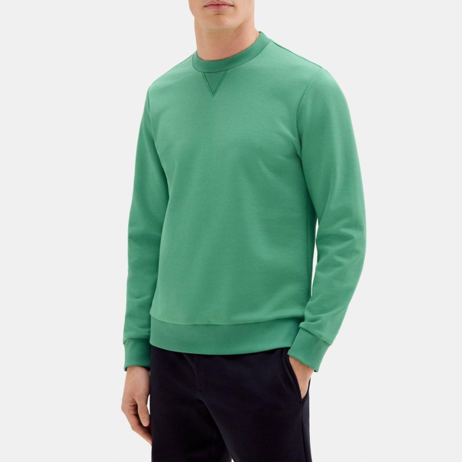 Men Theory Outlet | Essential Sweatshirt In Cotton-Blend Terry Jade Green