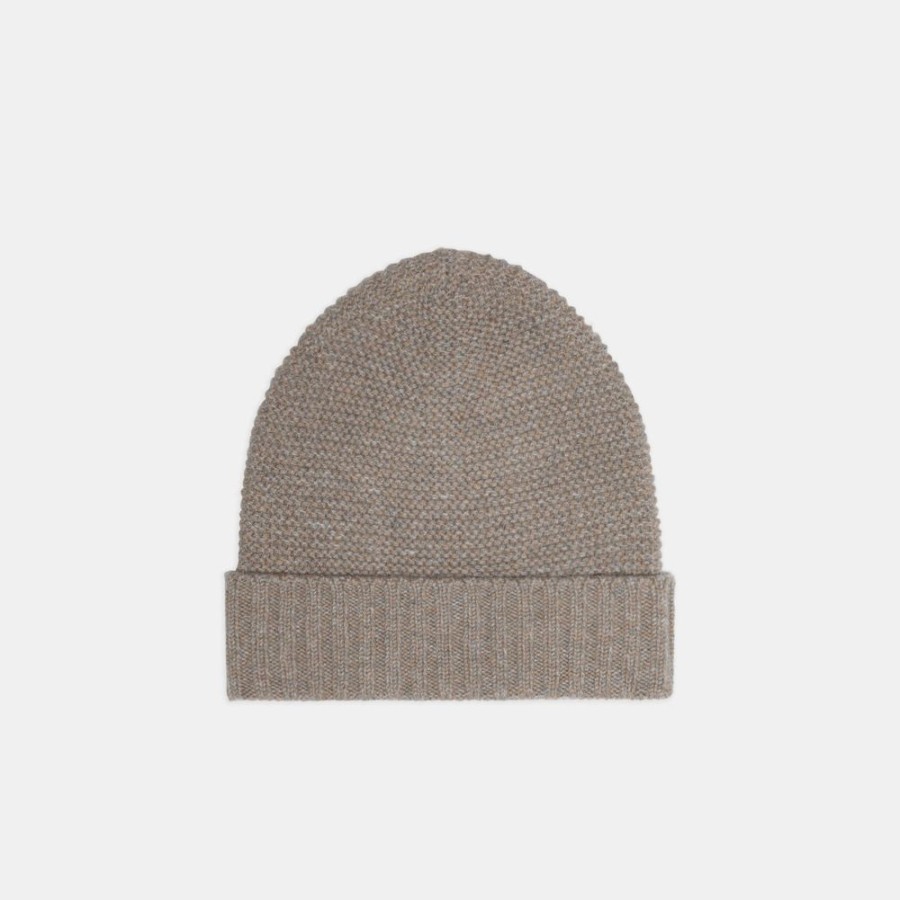 Women Theory Outlet | Beanie In Ribbed Cashmere Beige Canvas/Husky