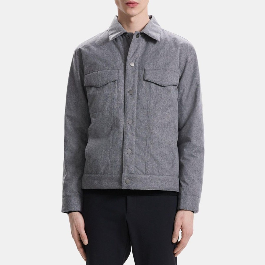 Men Theory Outlet | Trucker Jacket In Laminated Flannel Grey Melange