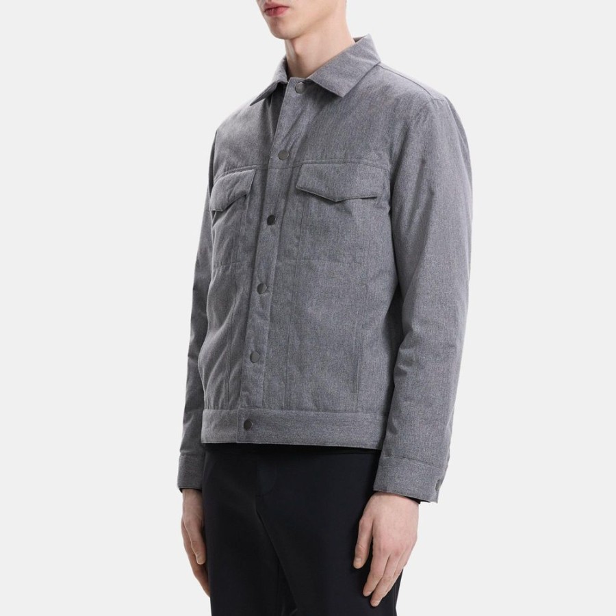 Men Theory Outlet | Trucker Jacket In Laminated Flannel Grey Melange