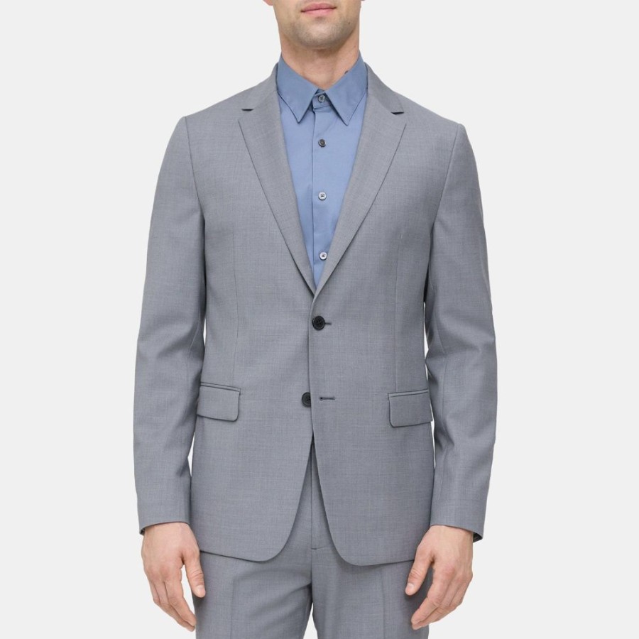 Men Theory Outlet | Unstructured Blazer In Grid Wool Grey Heather