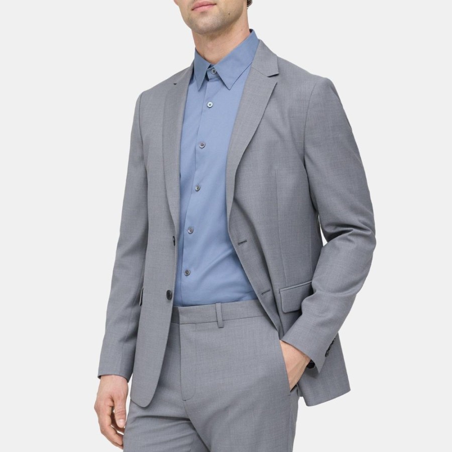 Men Theory Outlet | Unstructured Blazer In Grid Wool Grey Heather