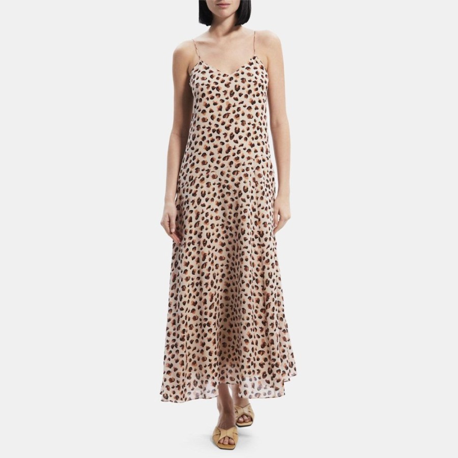 Women Theory Outlet | Asymmetrical Slip Dress In Leopard Print Silk Multi