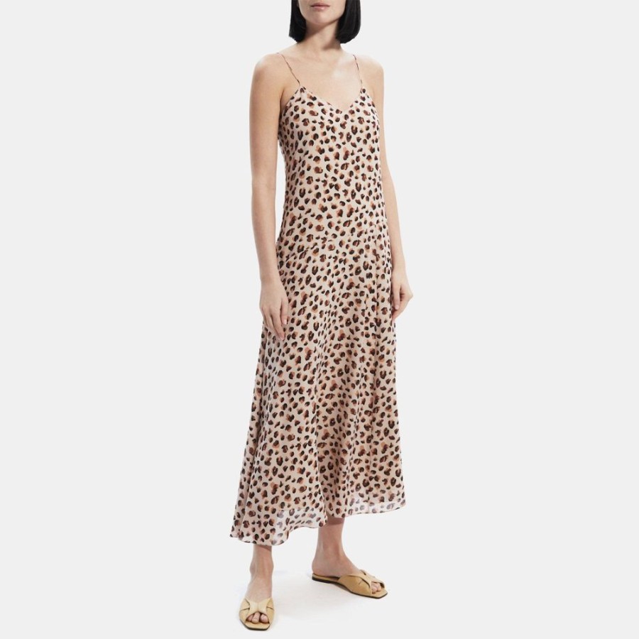 Women Theory Outlet | Asymmetrical Slip Dress In Leopard Print Silk Multi