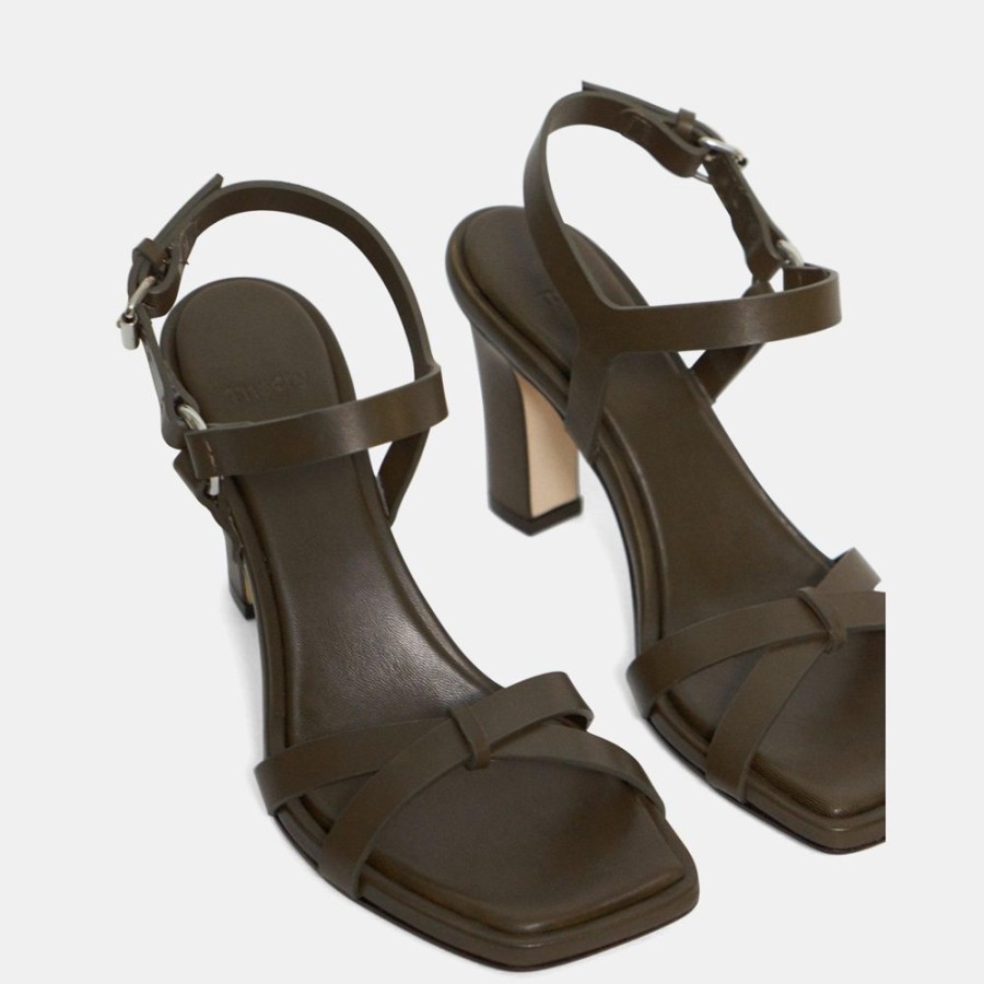 Women Theory Outlet | Block Heel Sandal In Leather Moss