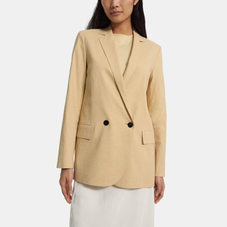 Women Theory Outlet | Oversized Blazer In Stretch Linen Butter Yellow