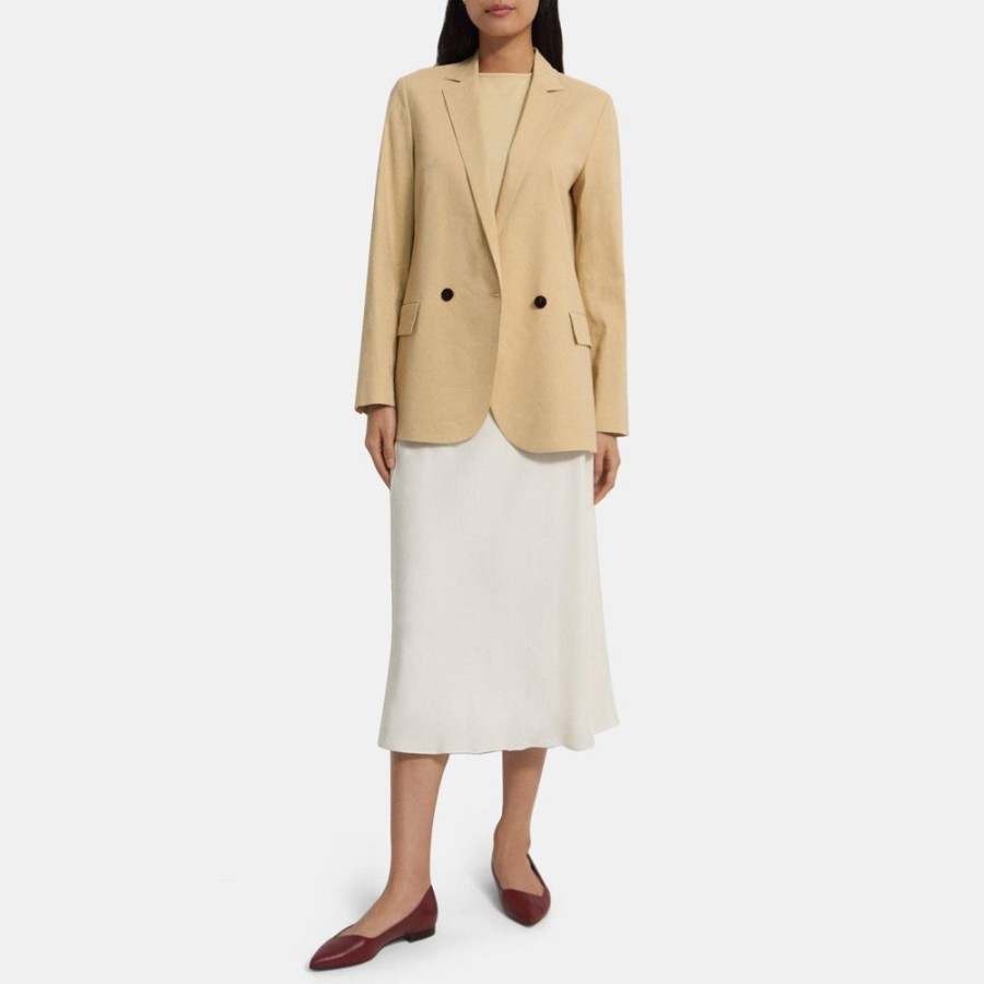 Women Theory Outlet | Oversized Blazer In Stretch Linen Butter Yellow