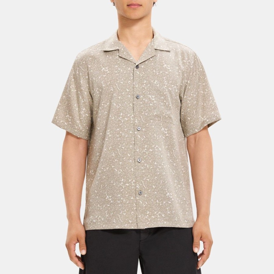 Men Theory Outlet | Noll Short-Sleeve Shirt In Floral Print Lyocell Fossil/Moon