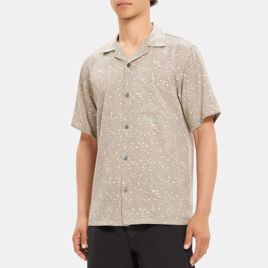 Men Theory Outlet | Noll Short-Sleeve Shirt In Floral Print Lyocell Fossil/Moon