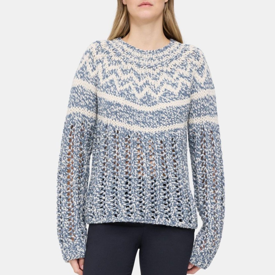 Women Theory Outlet | Chevron Sweater In Felted Wool-Cashmere Ecru Heather/Deep Frost