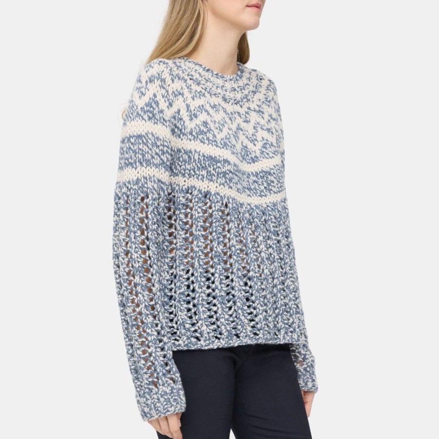 Women Theory Outlet | Chevron Sweater In Felted Wool-Cashmere Ecru Heather/Deep Frost