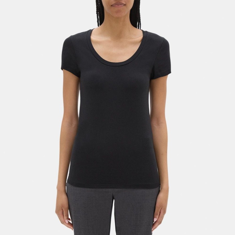 Women Theory Outlet | Short-Sleeve Tee In Stretch Cotton Black