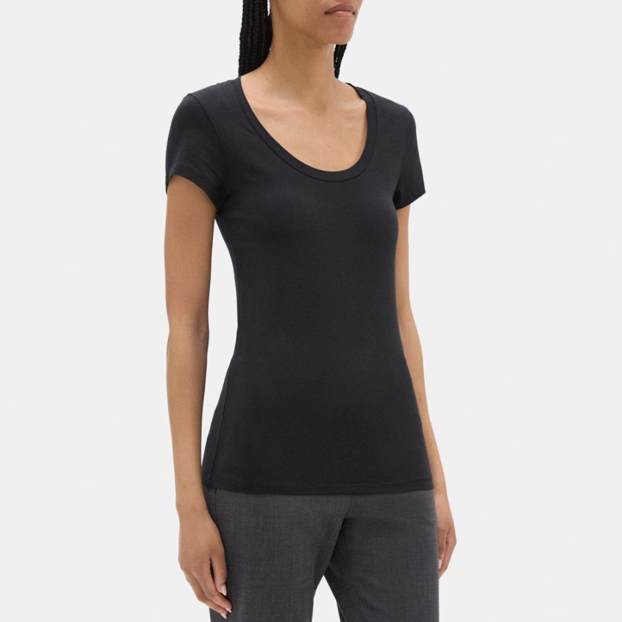 Women Theory Outlet | Short-Sleeve Tee In Stretch Cotton Black