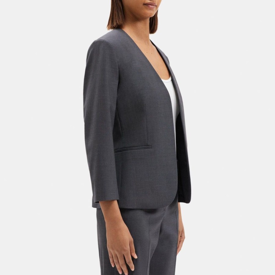 Women Theory Outlet | Open Blazer In Stretch Wool Charcoal Melange