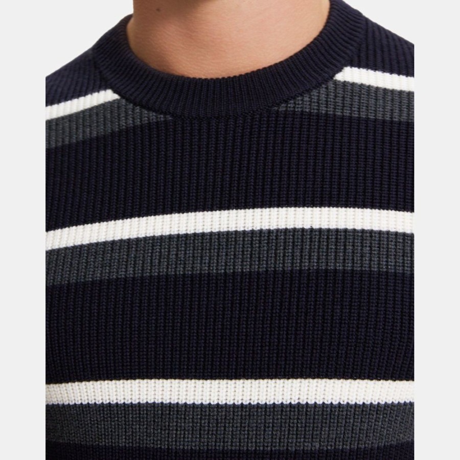 Men Theory Outlet | Striped Crewneck Sweater In Merino Wool Baltic Multi