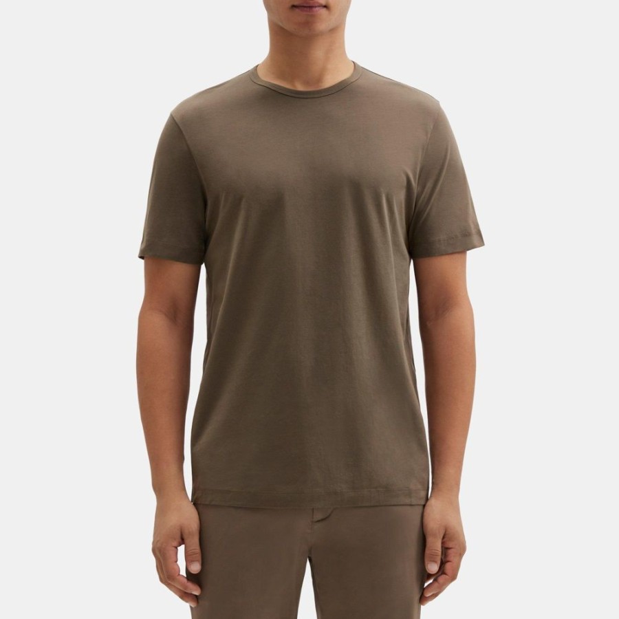 Men Theory Outlet | Short-Sleeve Crewneck Tee In Luxe Cotton Canteen