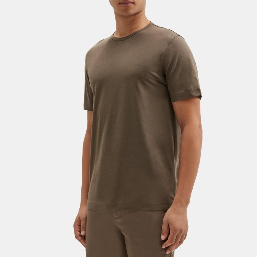 Men Theory Outlet | Short-Sleeve Crewneck Tee In Luxe Cotton Canteen