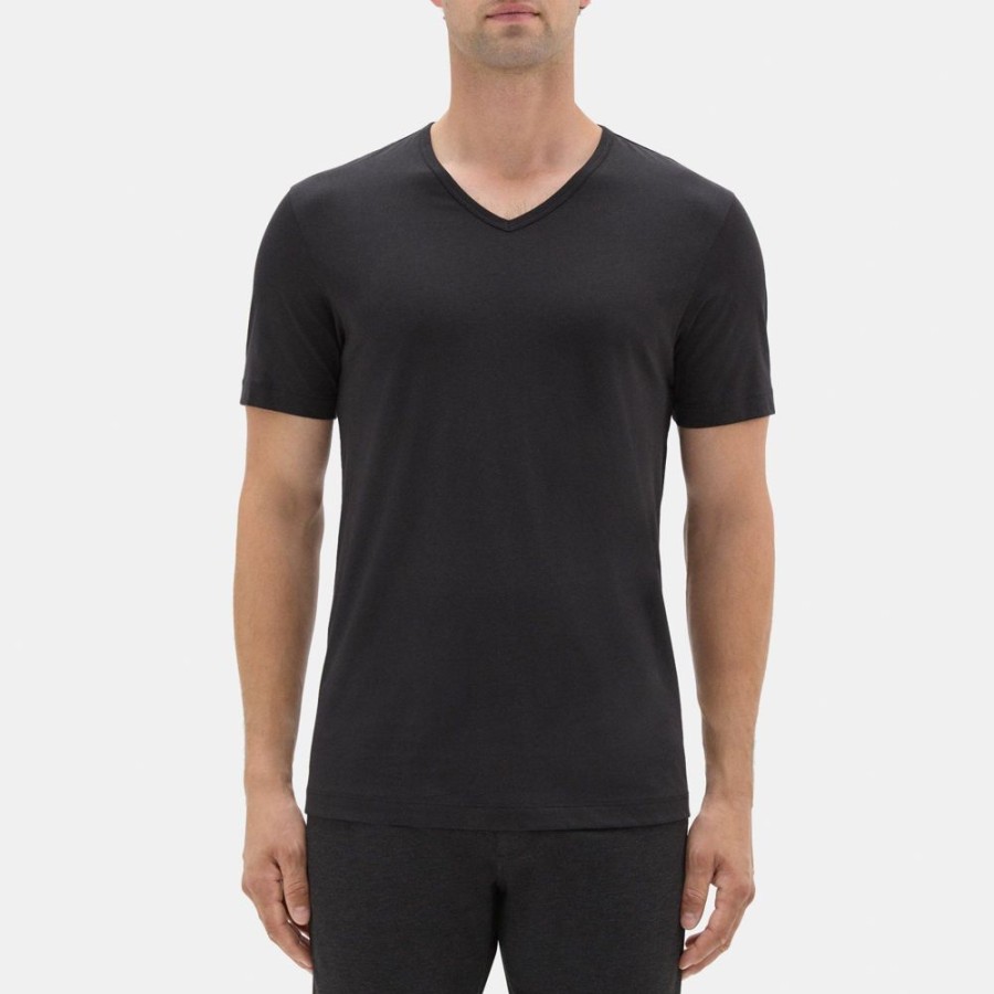 Men Theory Outlet | Relaxed V-Neck Tee In Organic Cotton Black