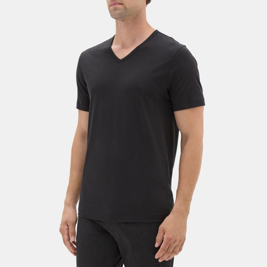 Men Theory Outlet | Relaxed V-Neck Tee In Organic Cotton Black