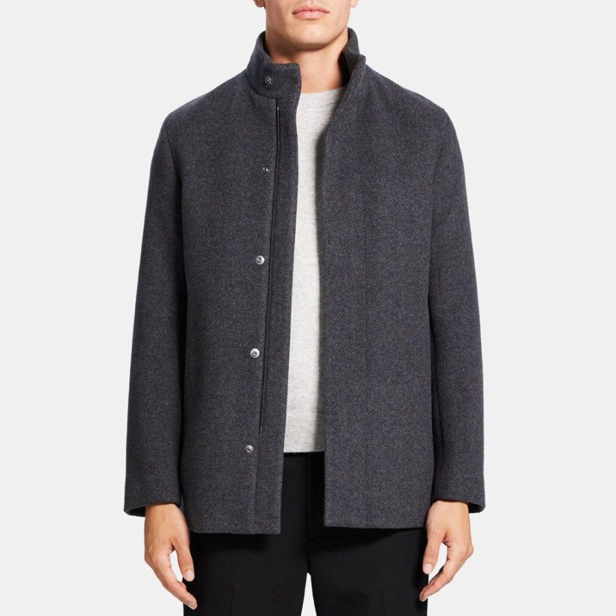 Men Theory Outlet | Stand Collar Coat In Recycled Wool Melton Pestle Multi