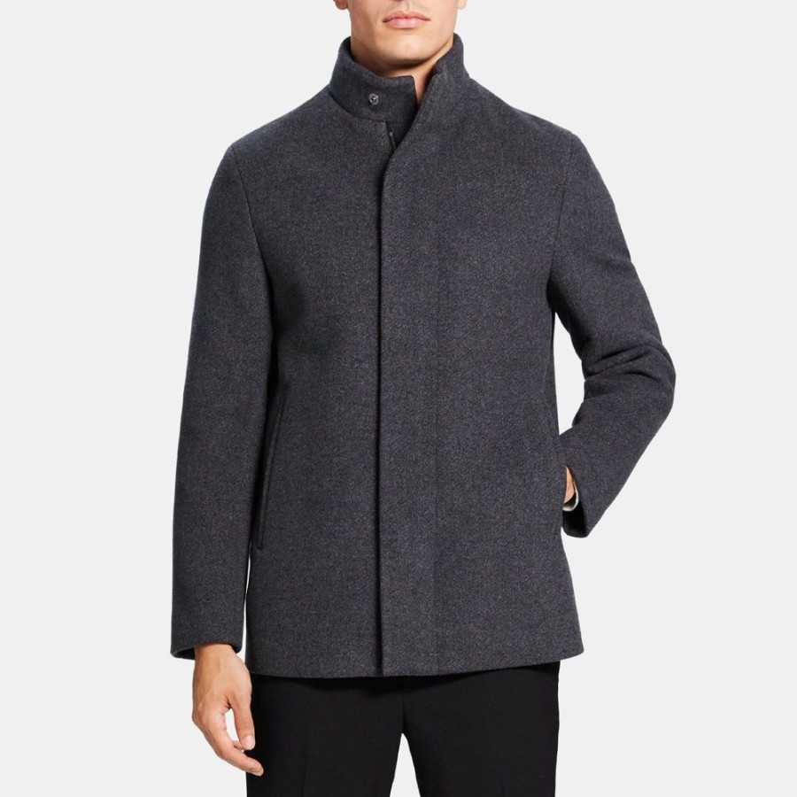 Men Theory Outlet | Stand Collar Coat In Recycled Wool Melton Pestle Multi