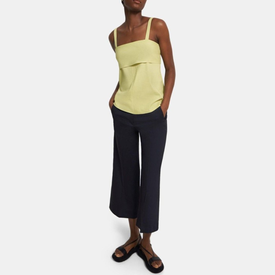 Women Theory Outlet | Tie-Back Top In Stretch Linen Key Lime