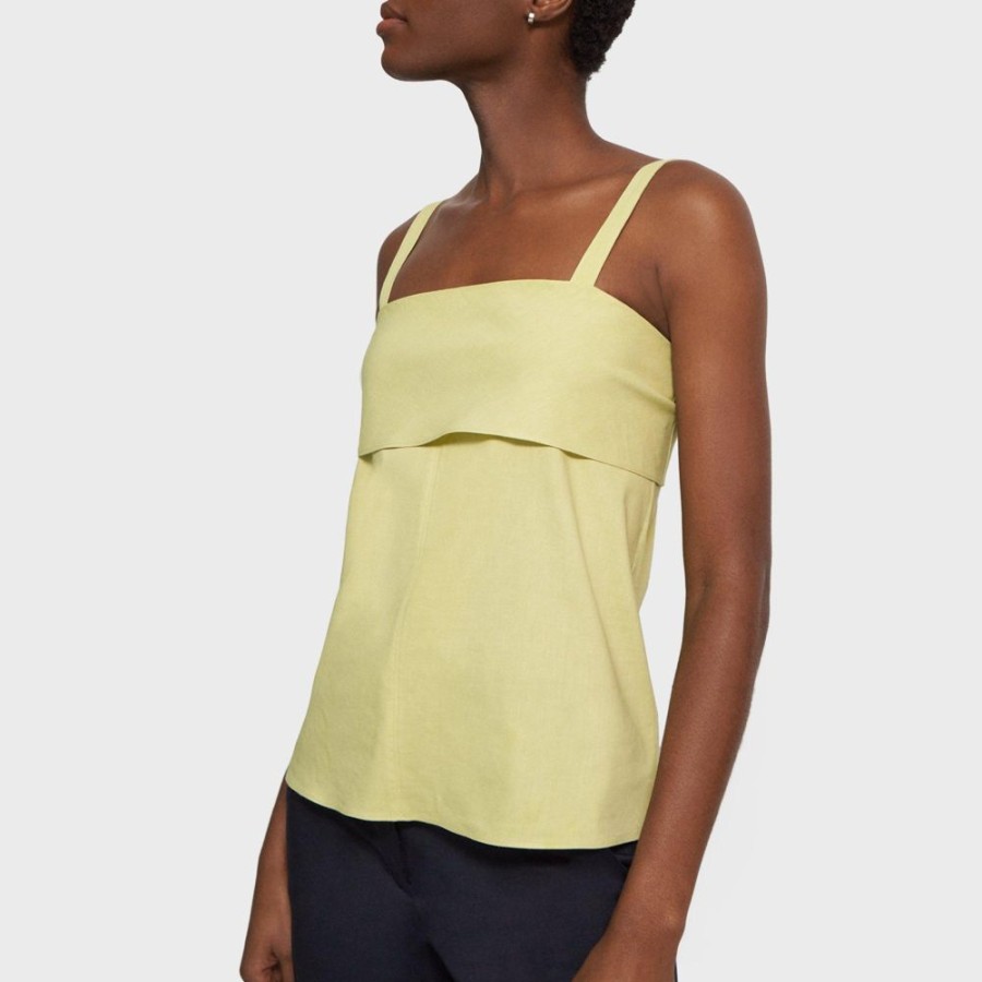 Women Theory Outlet | Tie-Back Top In Stretch Linen Key Lime