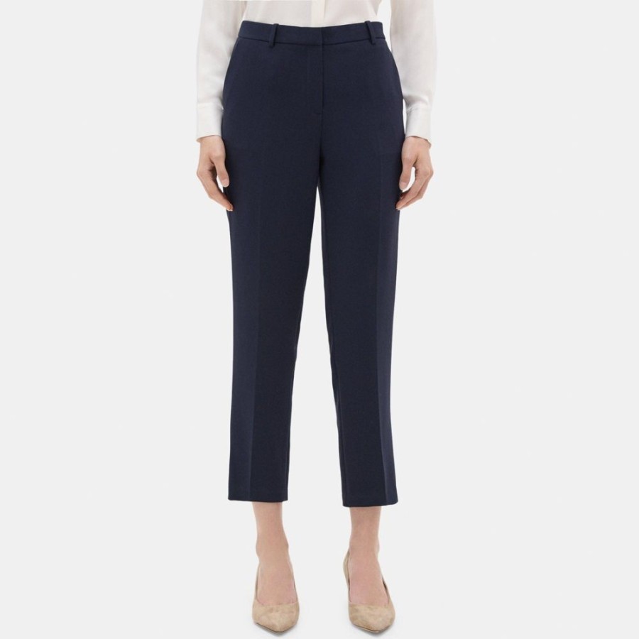 Women Theory Outlet | Slim Cropped Pant In Crepe New Navy