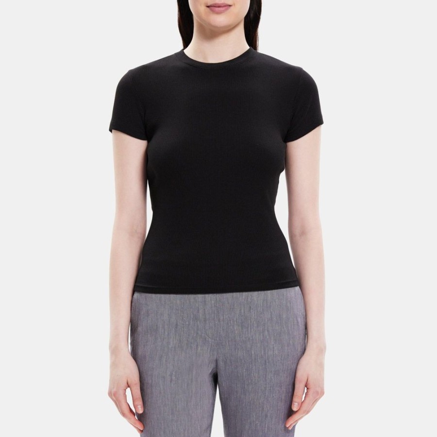 Women Theory Outlet | Tiny Tee In Ribbed Modal Cotton Black