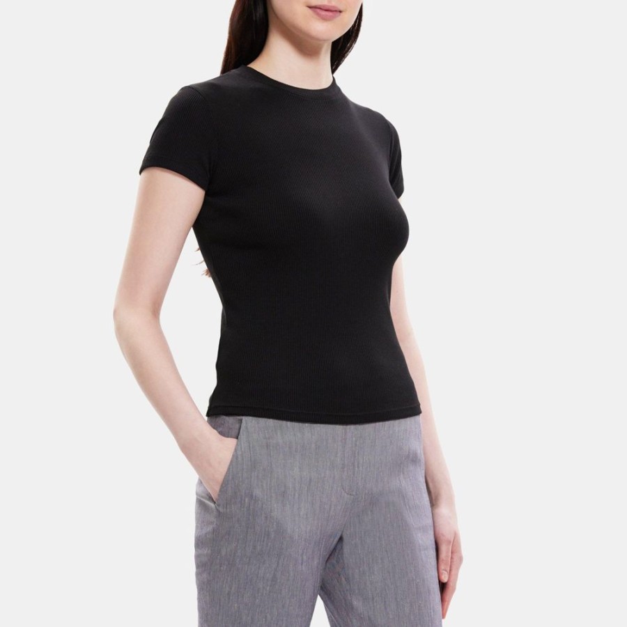 Women Theory Outlet | Tiny Tee In Ribbed Modal Cotton Black