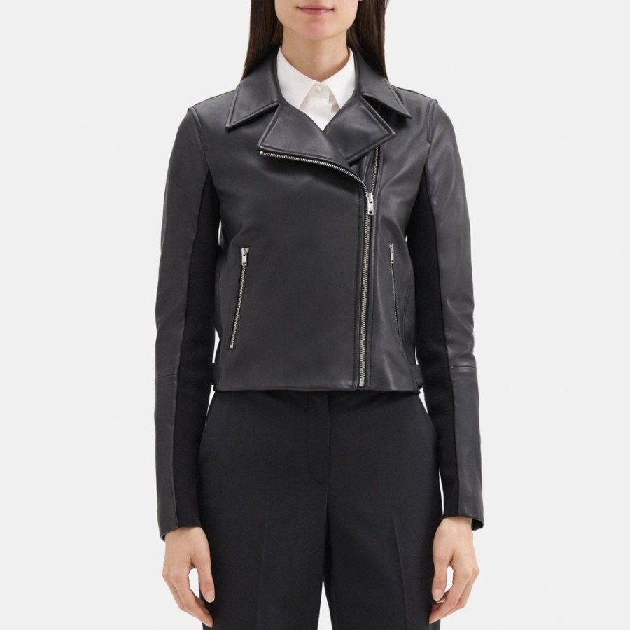 Women Theory Outlet | New Moto Jacket In Leather Black