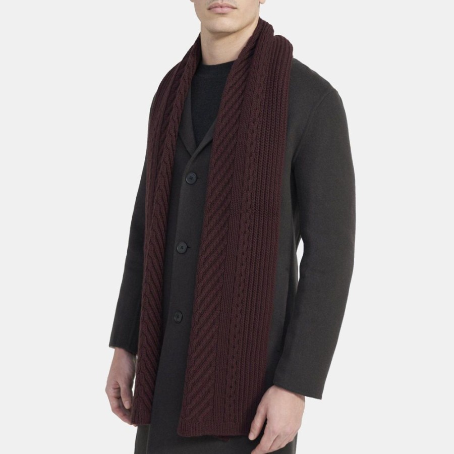 Men Theory Outlet | Cable Knit Scarf In Merino Wool Malbec