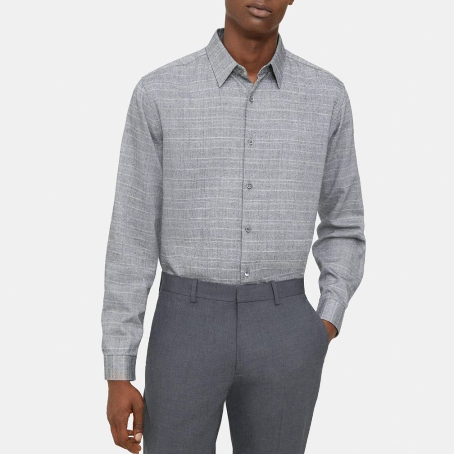 Men Theory Outlet | Standard-Fit Shirt In Grid Cotton Med Grey Multi