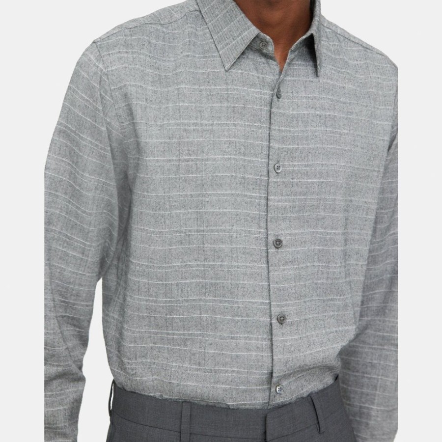 Men Theory Outlet | Standard-Fit Shirt In Grid Cotton Med Grey Multi