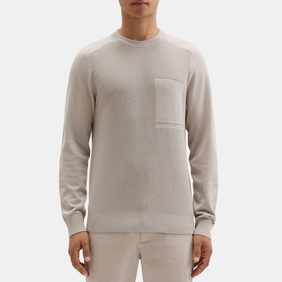 Men Theory Outlet | Ribbed Crewneck Sweater In Cotton-Cashmere Dove