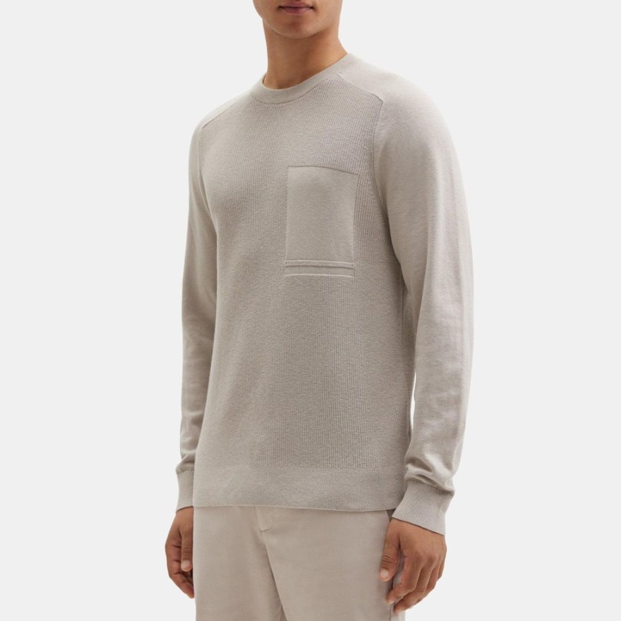 Men Theory Outlet | Ribbed Crewneck Sweater In Cotton-Cashmere Dove