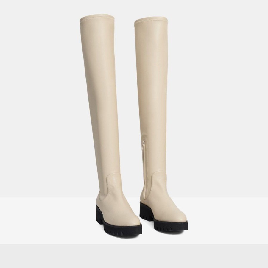 Women Theory Outlet | Over-The-Knee Boot In Faux Leather Oatmeal