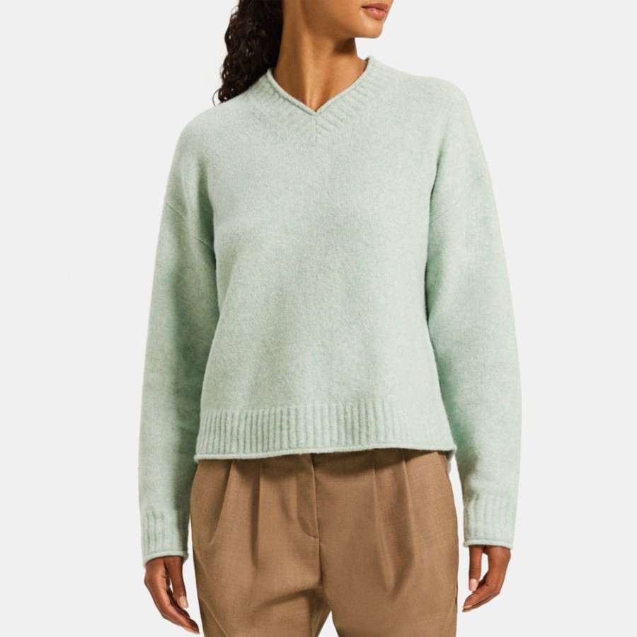 Women Theory Outlet | High V-Neck Sweater In Wool-Blend Light Pistachio