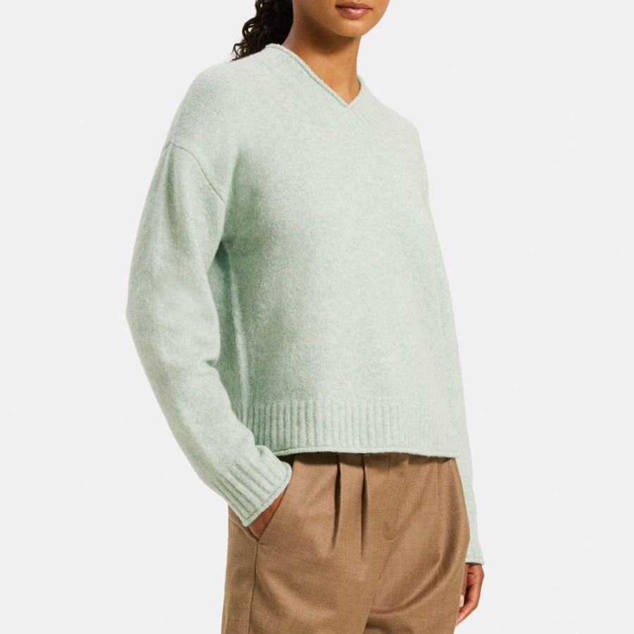 Women Theory Outlet | High V-Neck Sweater In Wool-Blend Light Pistachio