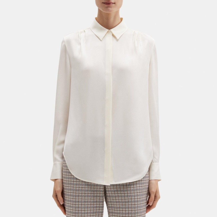 Women Theory Outlet | Relaxed Shirt In Silk Georgette Ivory