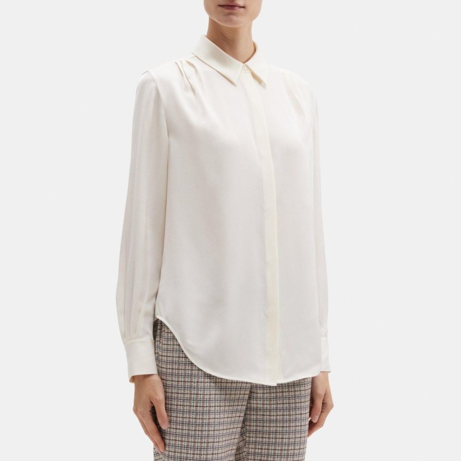 Women Theory Outlet | Relaxed Shirt In Silk Georgette Ivory