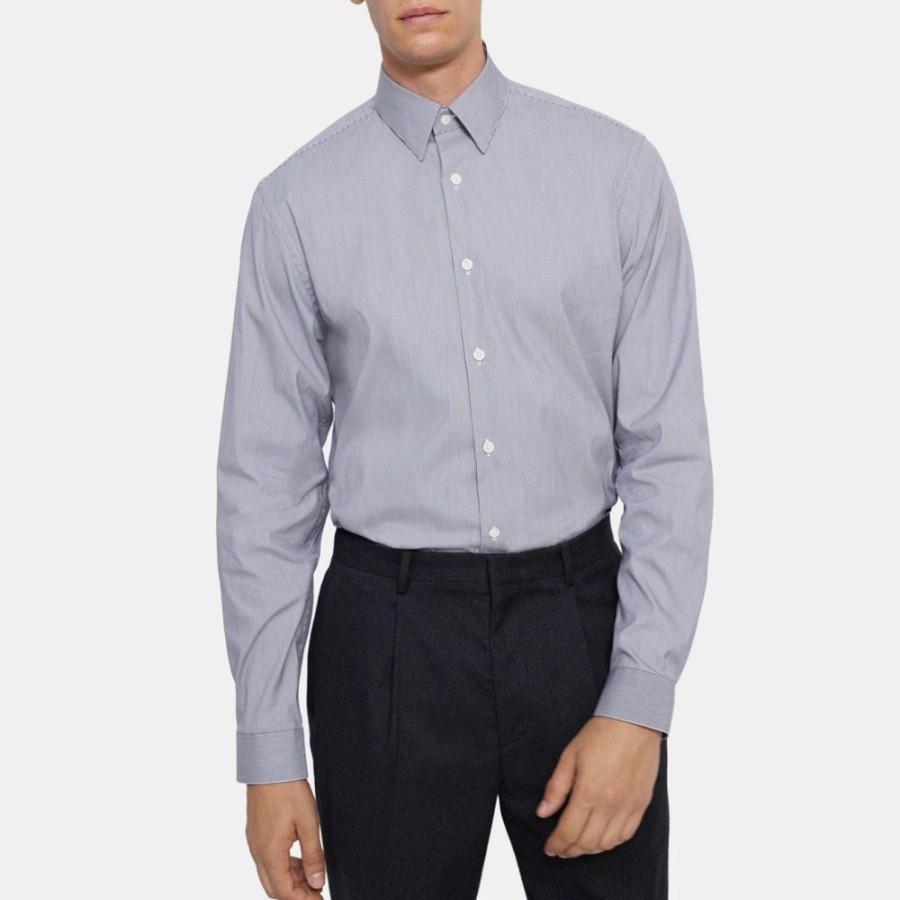 Men Theory Outlet | Standard-Fit Shirt In Stretch Cotton Baltic/White