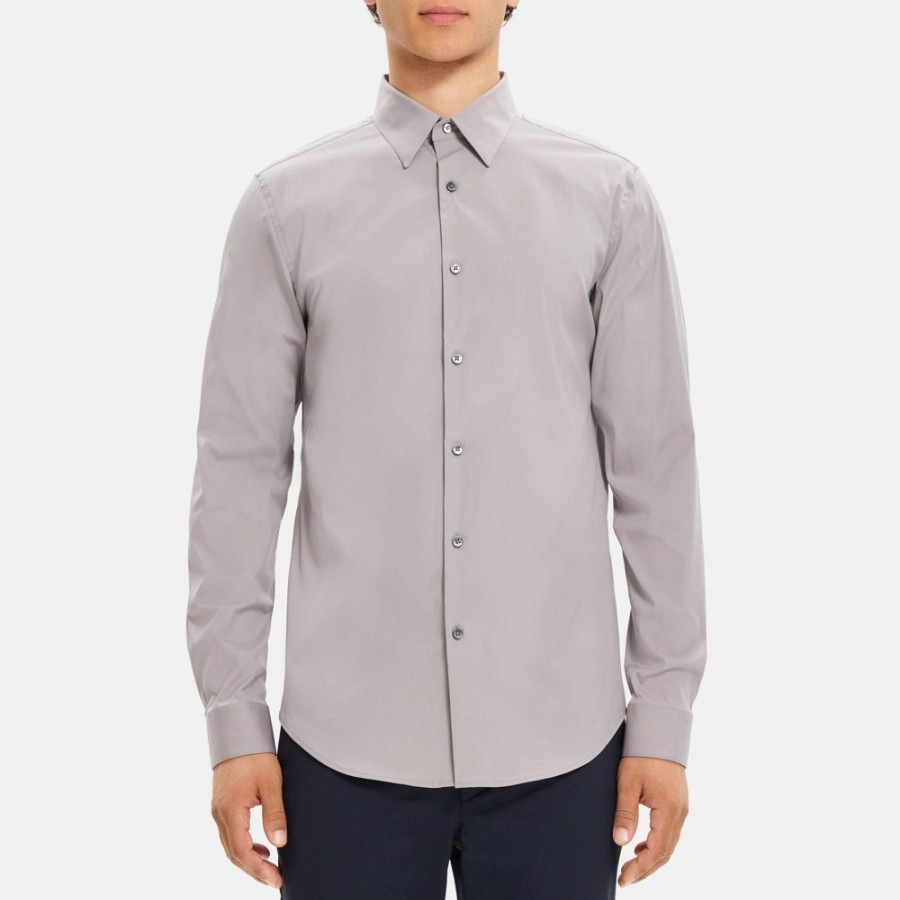 Men Theory Outlet | Tailored Shirt In Stretch Cotton Smoke