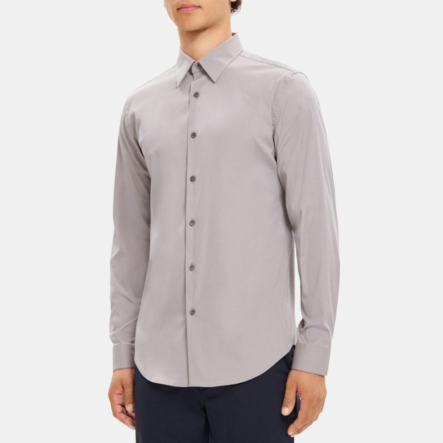 Men Theory Outlet | Tailored Shirt In Stretch Cotton Smoke