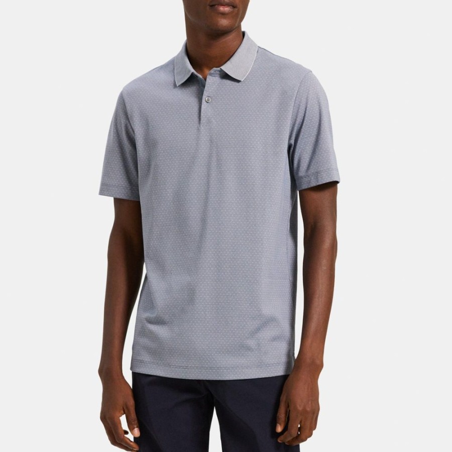 Men Theory Outlet | Standard Polo In Knit Jacquard Blue Ash/White