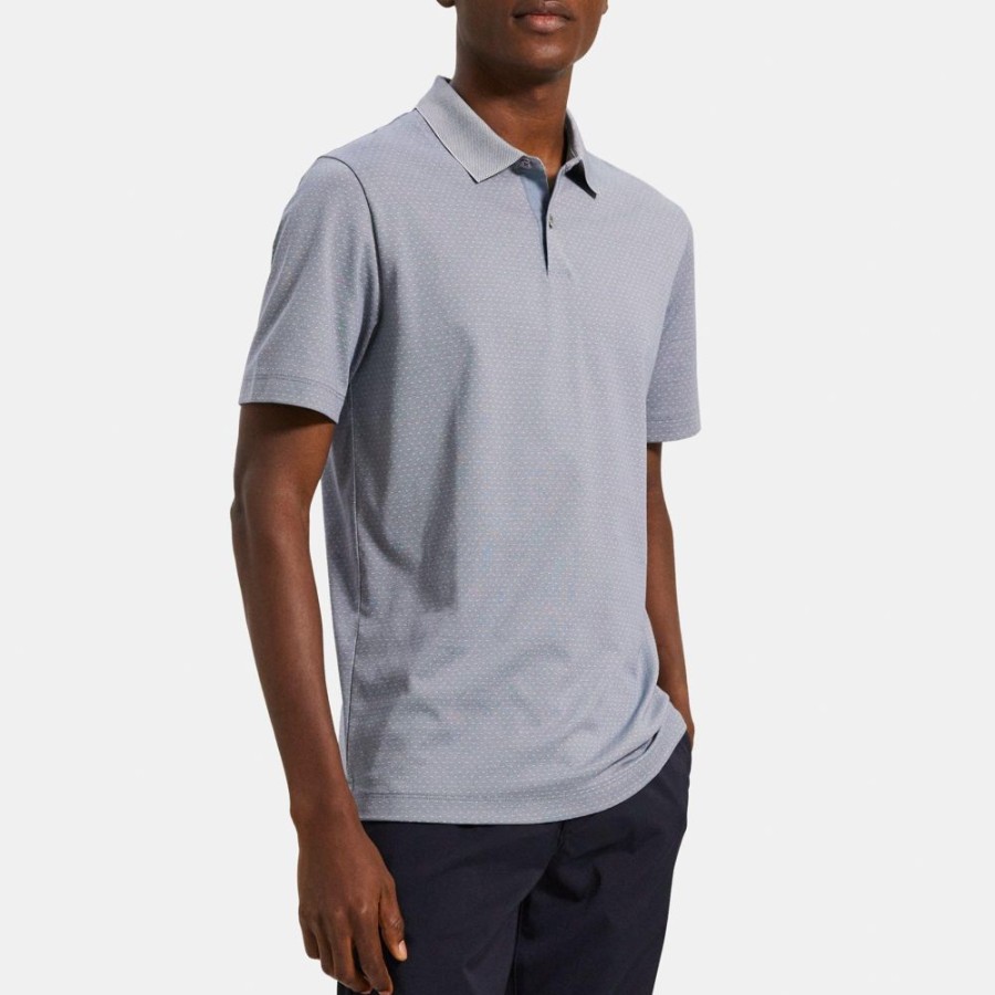 Men Theory Outlet | Standard Polo In Knit Jacquard Blue Ash/White