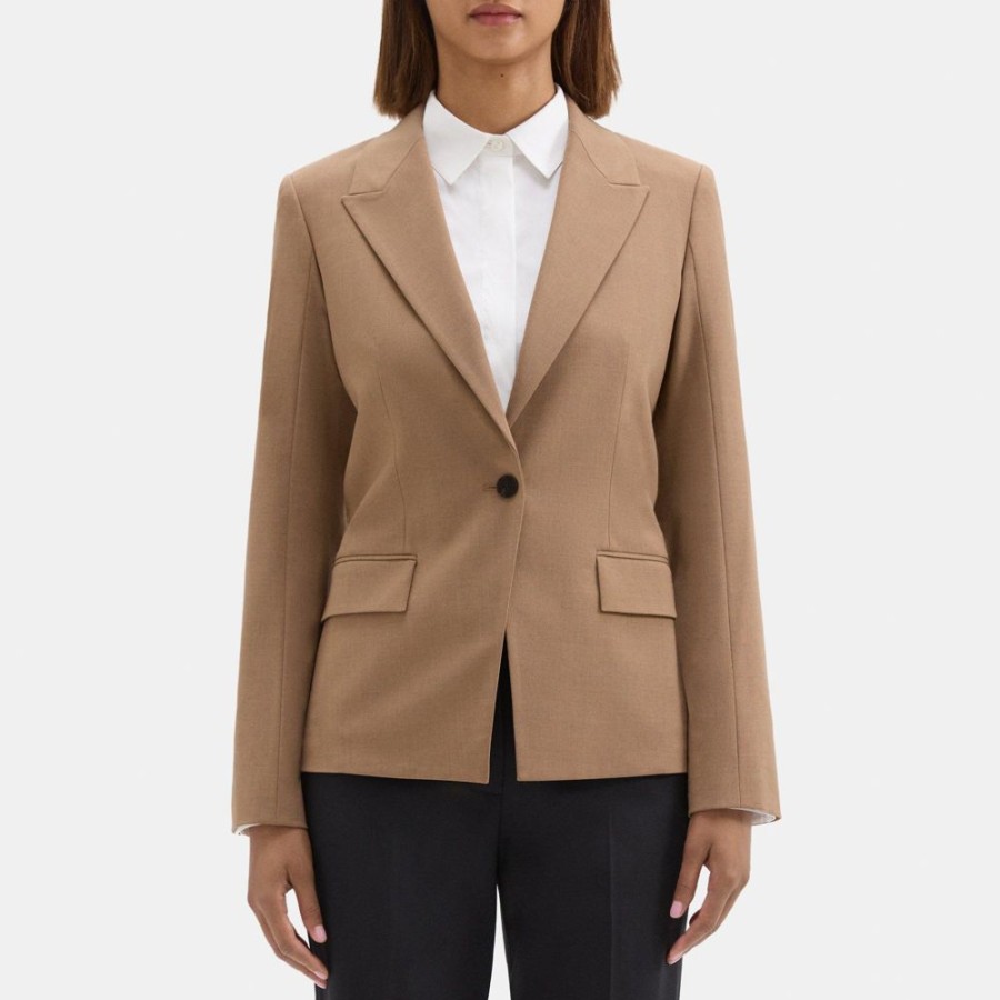 Women Theory Outlet | Angled Blazer In Sevona Stretch Wool Camel