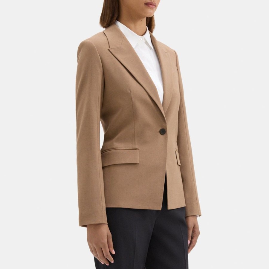 Women Theory Outlet | Angled Blazer In Sevona Stretch Wool Camel