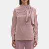 Women Theory Outlet | Twisted Scarf Blouse In Silk Georgette Plum Mauve