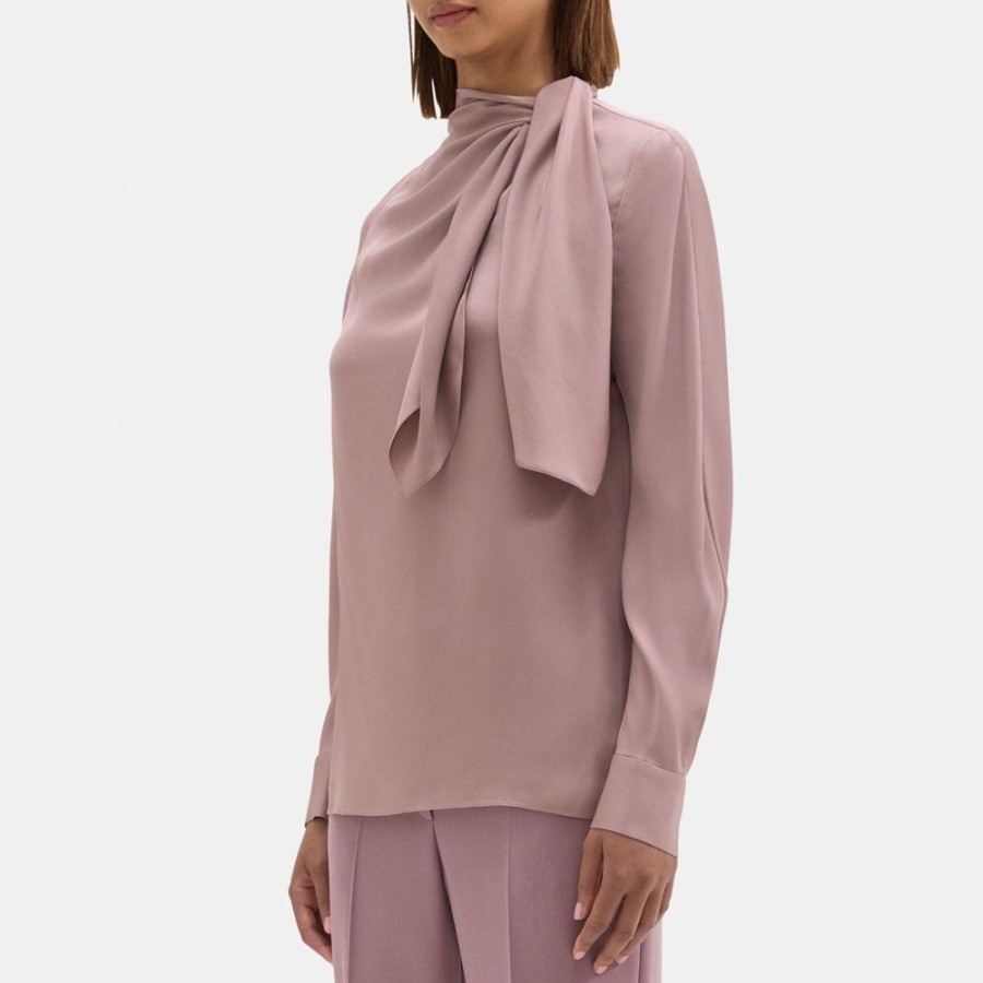 Women Theory Outlet | Twisted Scarf Blouse In Silk Georgette Plum Mauve